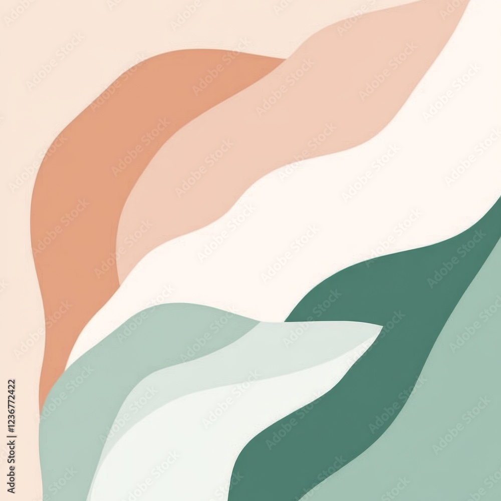 Abstract Composition with Peach, Green, and White Organic Shapes Abstract Composition with Peach, Green, and White Organic Shapes