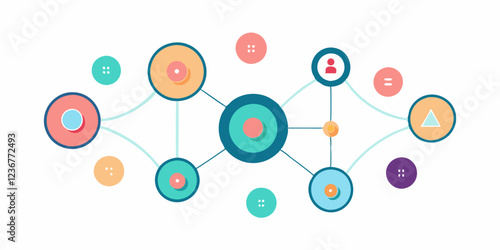 Abstract network graphic with connected circles, representing connections, data, and relationships. Use for technology, business, and social media visualizations.