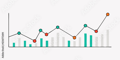Line graph with data points and bar graph below, chart, data, graph, analysis, statistics, business, finance, information, visualization.