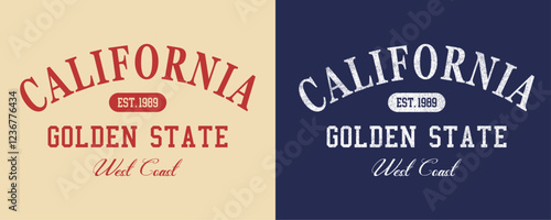 California West Coast Golden State retro college varsity typographic vector graphic.