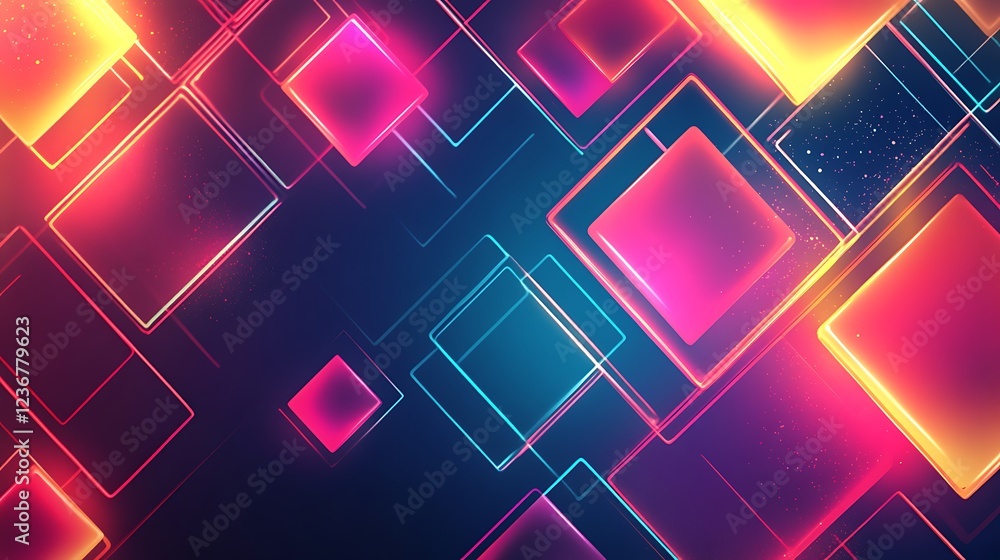 Abstract Neon Squares Glowing Brightly In The Dark Abstract Neon Squares Glowing Brightly In The Dark