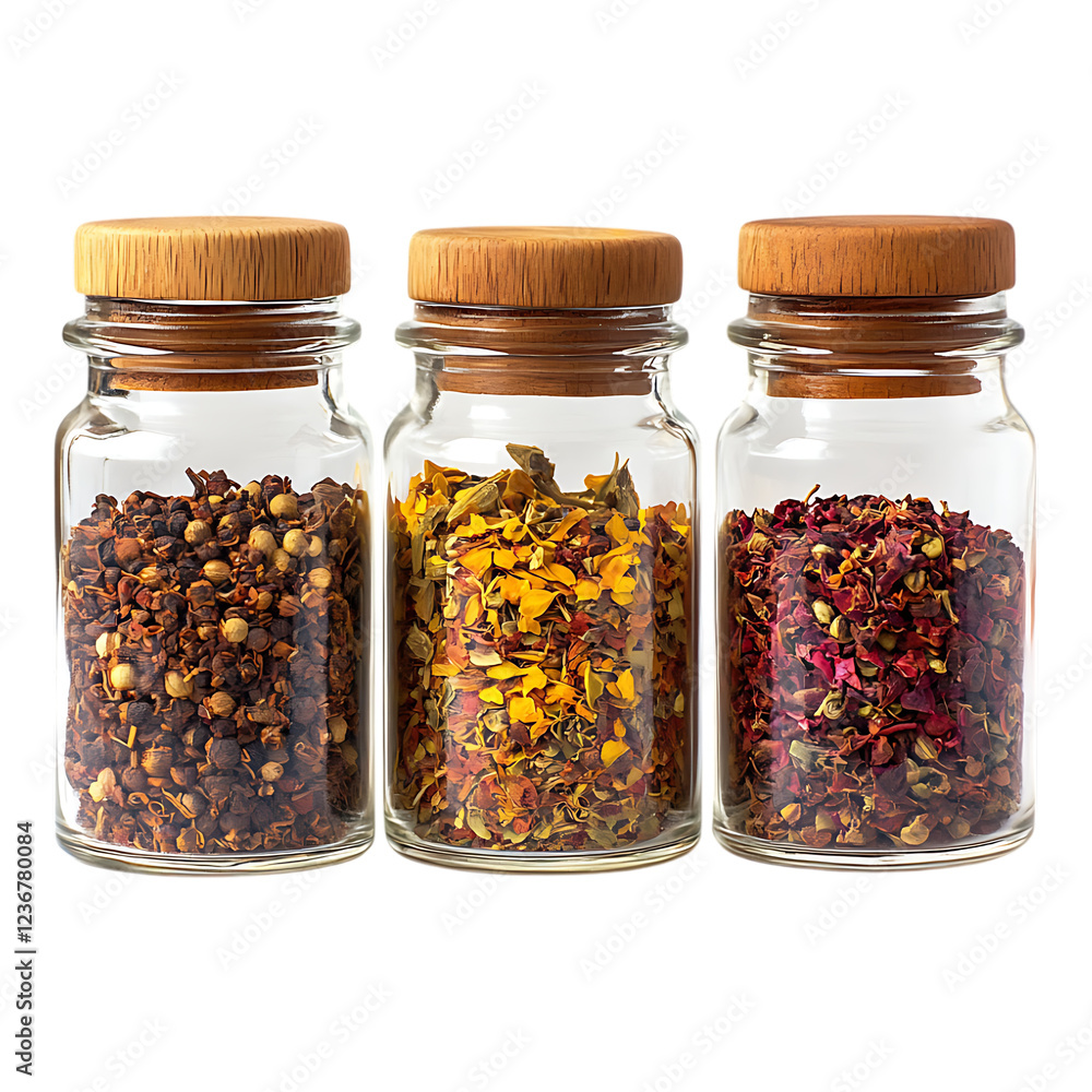 Spice Jars Isolated Against a Transparent Background for Kitchen Decor, Recipe Preparation, or Culinary-Themed Projects Spice Jars Isolated Against a Transparent Background for Kitchen Decor, Recipe Preparation, or Culinary-Themed Projects