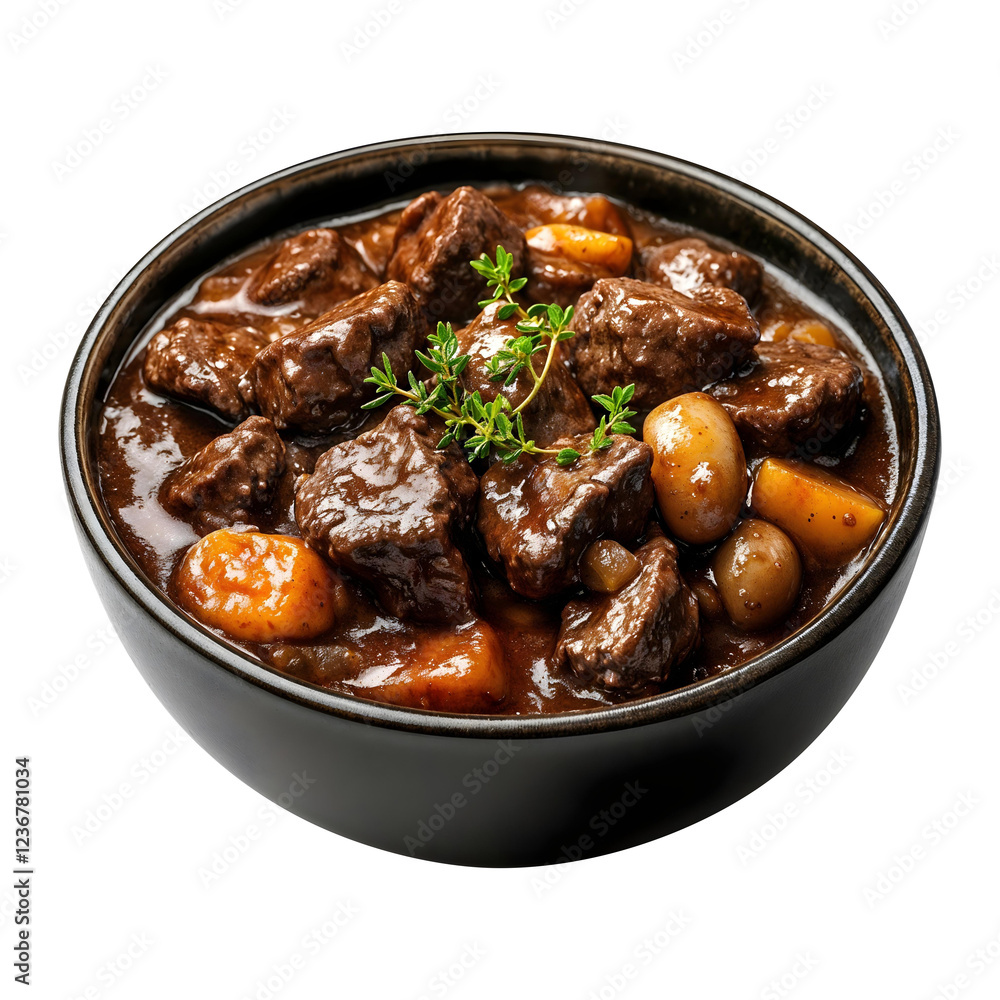 Highly realistic advertising photo of a beef bourguignon isolated on transparent background Highly realistic advertising photo of a beef bourguignon isolated on transparent background