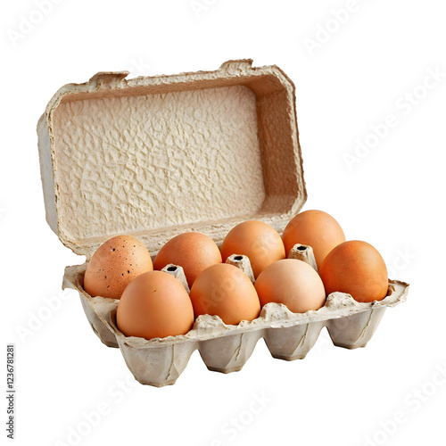 Highly realistic advertising photo of a fresh eggs pack nine pack isolated on transparent background photo