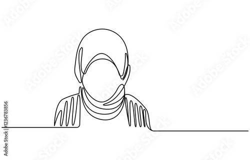 woman in hijab praying single line drawing vector, Continuous one line Muslim women drawing.