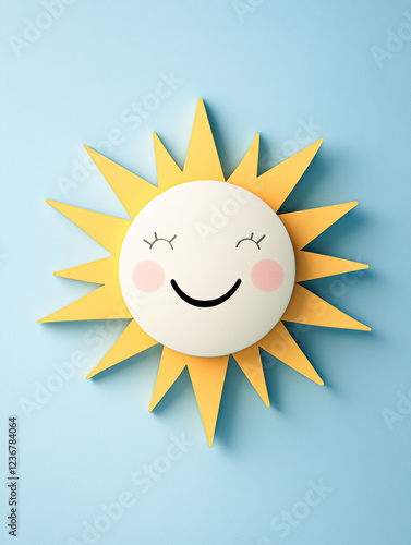 Cheerful sun illustration bright blue background graphic art whimsical design photo