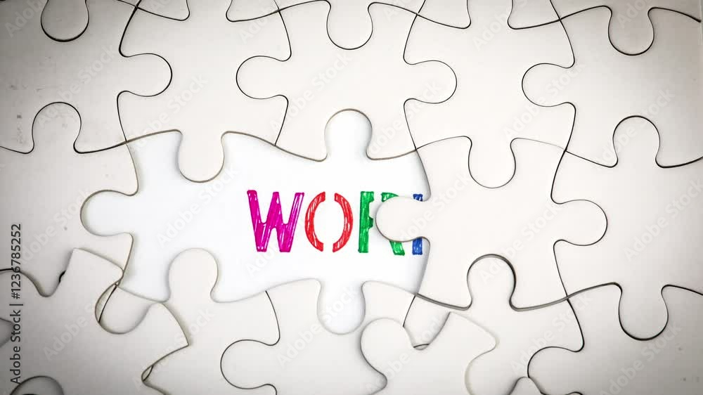 Work. Revealing the word by removing the puzzle pieces. Stop motion, 4K Work. Revealing the word by removing the puzzle pieces. Stop motion, 4K