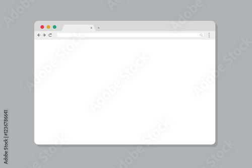 Web browser mockup in light modern flat design. Computer webpage with favorites icon and reload arrow and loupe. Isolated internet browser template.