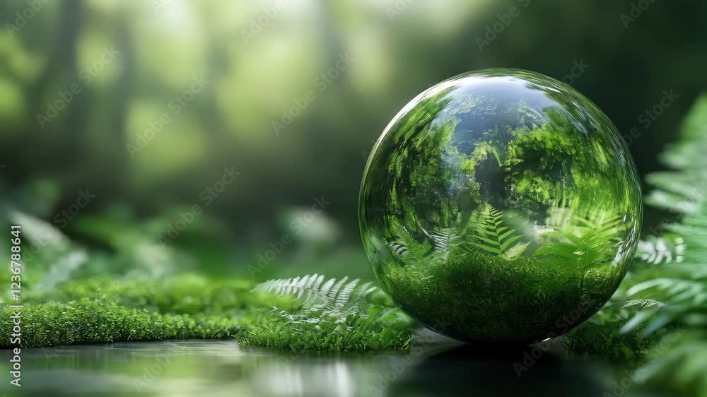 Enchanted forest sphere: reflections in lush greenery Enchanted forest sphere: reflections in lush greenery