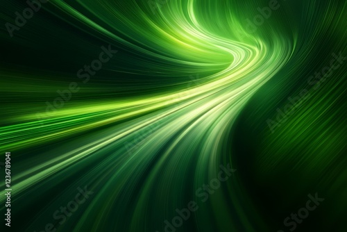 Abstract green light streaks, swirling motion, dark background, digital art, website banner