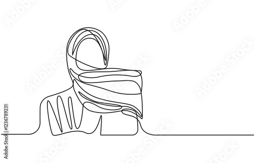 woman in hijab praying single line drawing vector, Continuous one line Muslim women drawing.