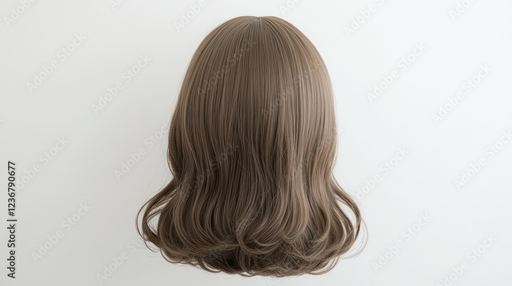 Fototapeta premium Stylish Brown Wavy Bob Wig, Rear View