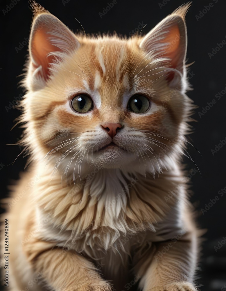 Obraz premium Kitten's soft fur blends with dark surroundings, quiet animal, softness, hidden form