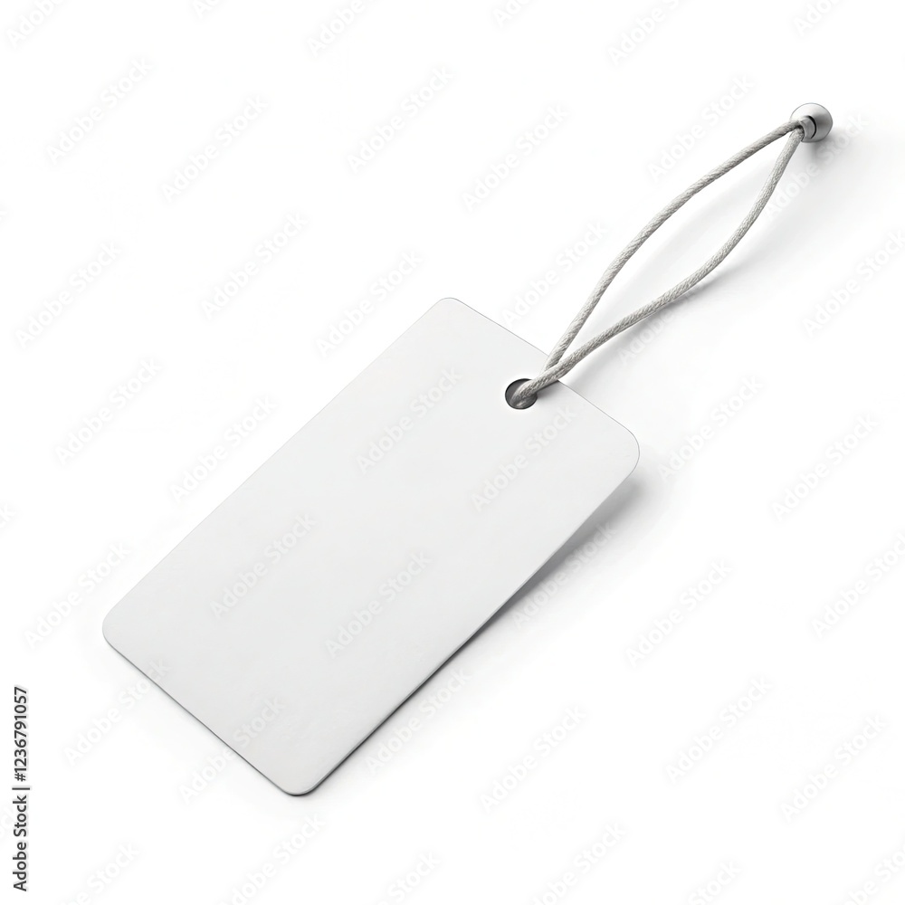 Fototapeta premium White blank clothing tag label isolated on white, ideal for branding and apparel packaging