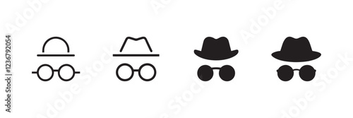Minimalist Incognito Man Vector Icon Set with Hats and Glasses