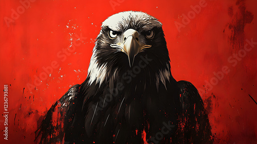 Eagle head against a solid red background exuding strength majesty and confidence ultra-detailed high-quality studio portrait with a striking and powerful presence