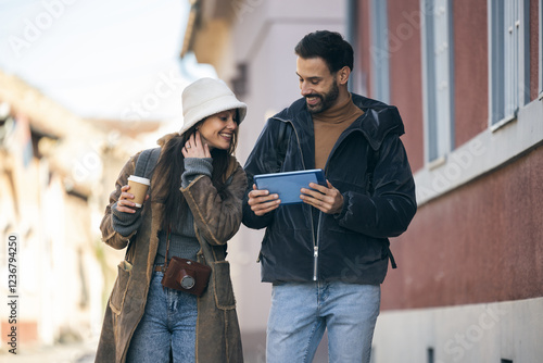 Tourist Couple Exploring New City photo