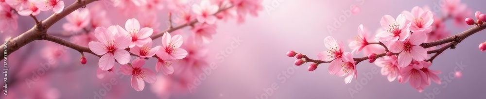 Fototapeta premium Cherry blossom tree branches with delicate pink flowers, natural, elegant