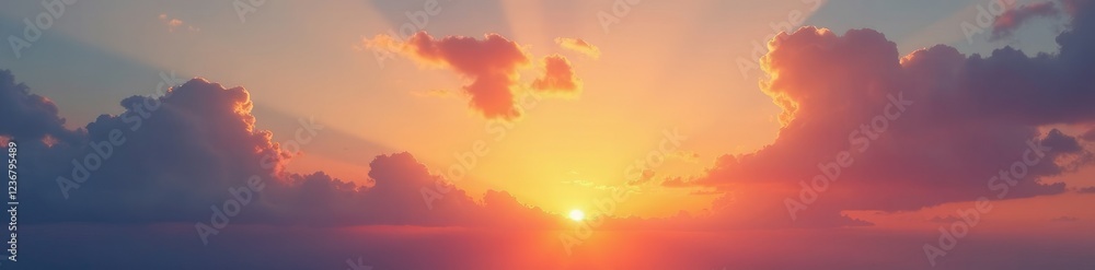 Fototapeta premium Descripci?n de un cielo con nubes doradas durante la hora dorada, sunset, peaceful atmosphere