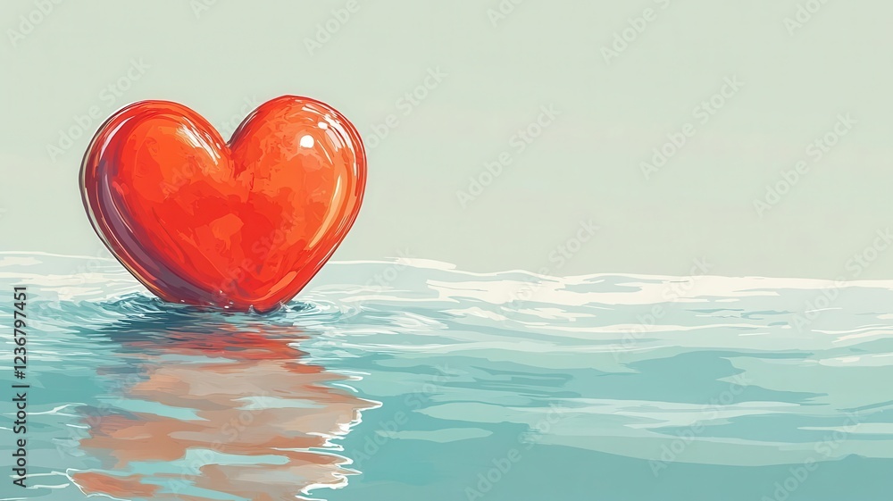 Fototapeta premium Fiery passion heart illustration flat design side view romantic theme water color vivid