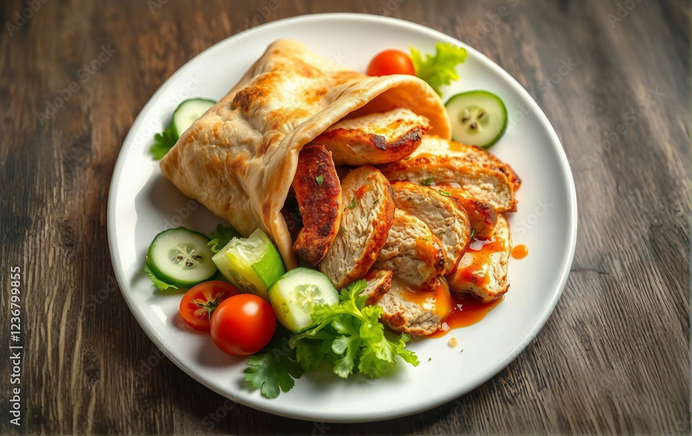 Flavorful Chicken Shawarma Platter Served with Fresh Veggies Ai Image Flavorful Chicken Shawarma Platter Served with Fresh Veggies Ai Image