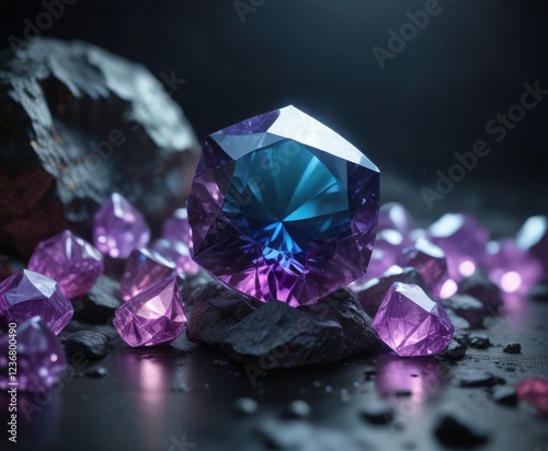 Mysterious and alluring alexandrite in a dark environment, atmosphere, shadows