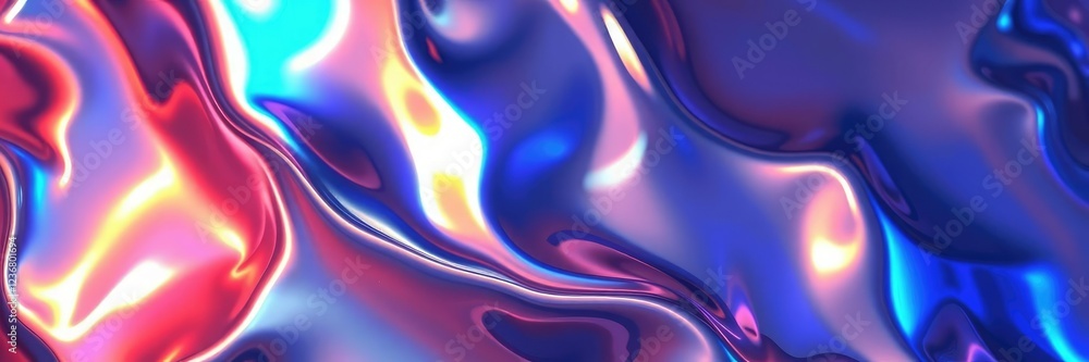 Fototapeta premium Holographic patterns of liquid metal reflecting light, iridescent, reflective