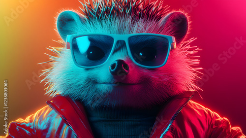 Hedgehog wearing a sharp tailored suit and stylish sunglasses standing confidently with a sleek and modern look exuding elegance and charisma ultra-detailed high-quality studio portrait
