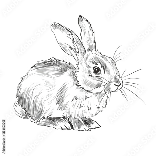 Vector freehand sketch of an Easter eggs and bunny isolated on a white background. Texture of writing materials. Handwritten doodles and pencil strokes. Hand drawn Rabbit line art. For design