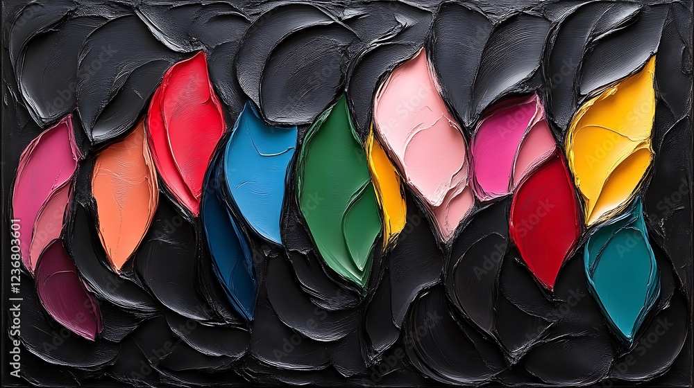 Obraz premium Abstract Colorful Impasto Painting on Black Canvas