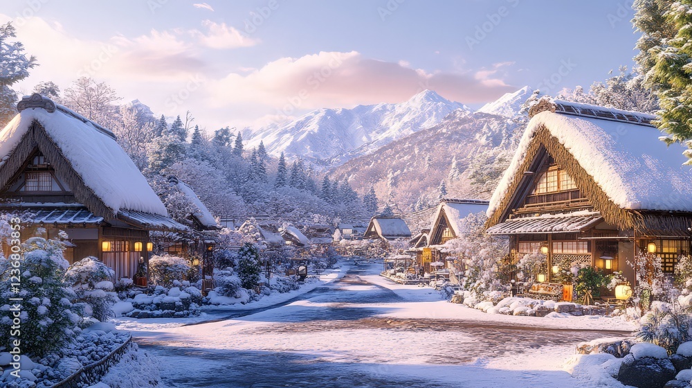 Snowy Japanese Village for New Year Snowy Japanese Village for New Year