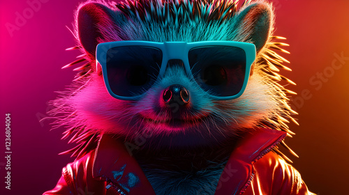 Hedgehog wearing a sharp tailored suit and stylish sunglasses standing confidently with a sleek and modern look exuding elegance and charisma ultra-detailed high-quality studio portrait