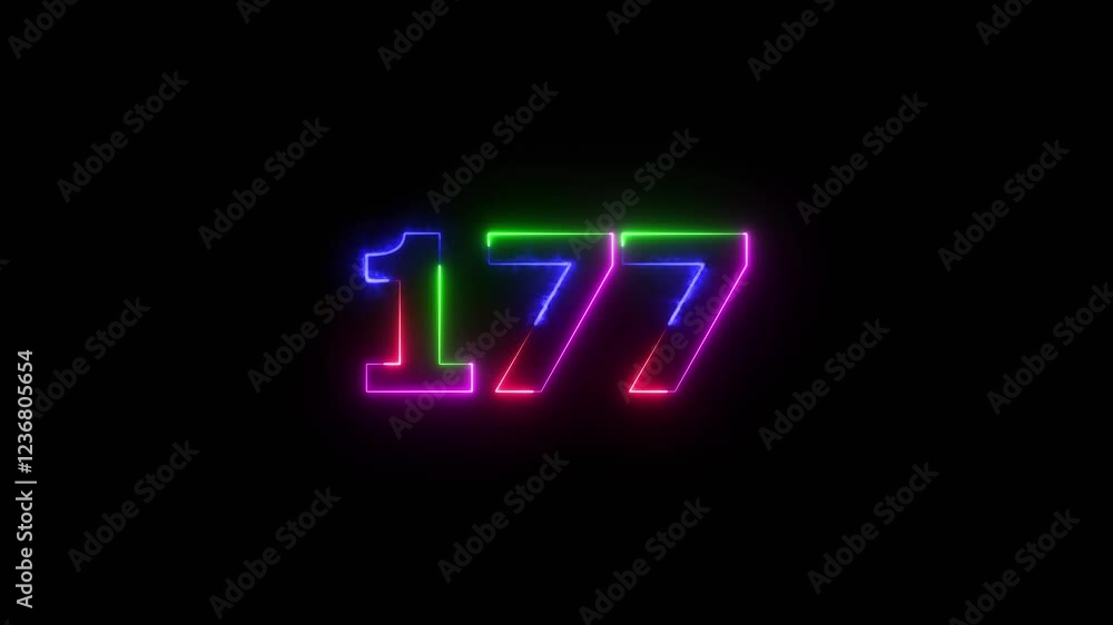 Abstract glowing neon text 177 business number countdown background 4k animation. Abstract glowing neon text 177 business number countdown background 4k animation.