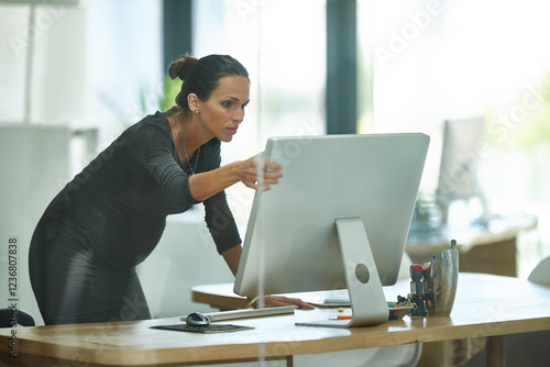 Canvas Print Computer, business or pregnant woman in office for professional career or reading email