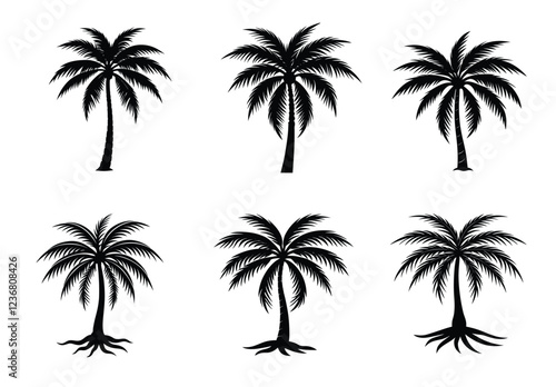 coconut trees silhouette on white background.