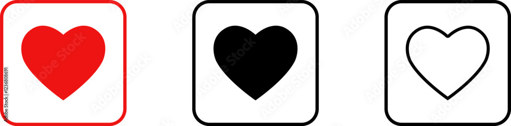 Heart or like icon. Valentines Day. Social network like red heart buttons. Perfect Love symbol. Live stream video chat like. Vector illustaration isolated on white background Heart or like icon. Valentines Day. Social network like red heart buttons. Perfect Love symbol. Live stream video chat like. Vector illustaration isolated on white background