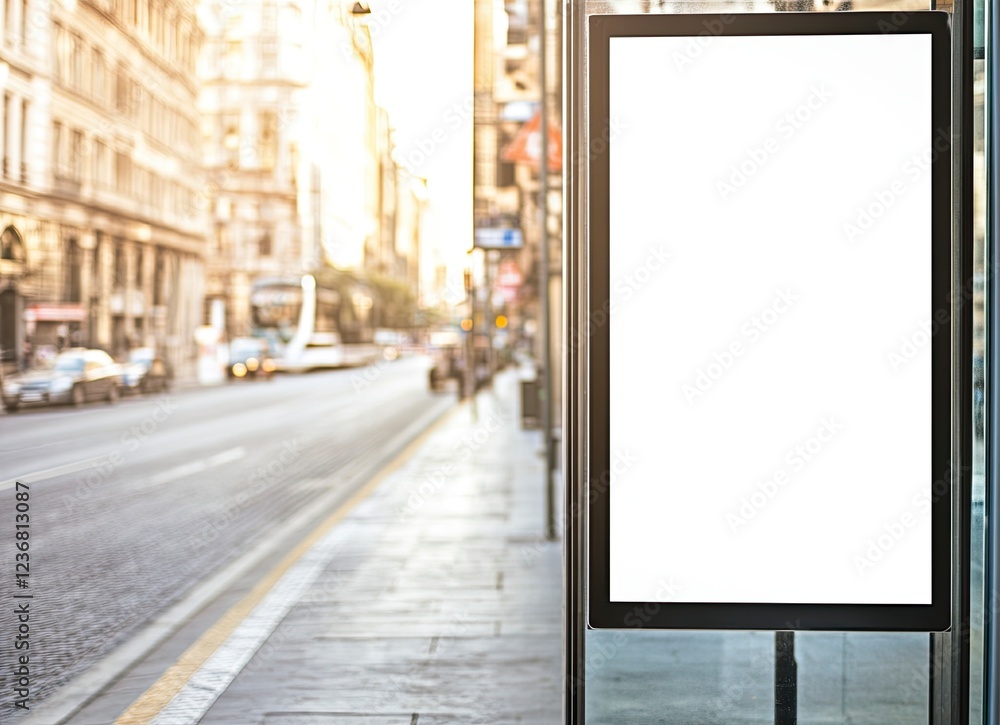 Front view of a blank white poster on a glass bus stop in the city, on a summer day. --ar 128:93 --v 6.1 Job ID: 4bff6544-2b86-44c9-9210-3dd08c0451c1 Front view of a blank white poster on a glass bus stop in the city, on a summer day. --ar 128:93 --v 6.1 Job ID: 4bff6544-2b86-44c9-9210-3dd08c0451c1