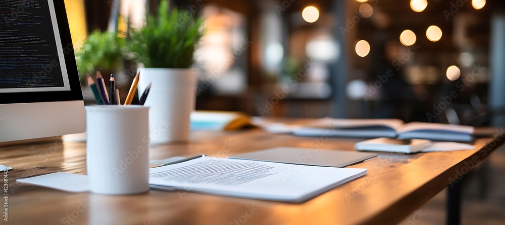 A professional workspace with a focus on a clean desk A professional workspace with a focus on a clean desk