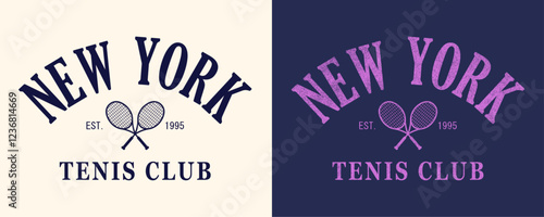 New York Tenis Club retro college varsity typographic vector graphic.