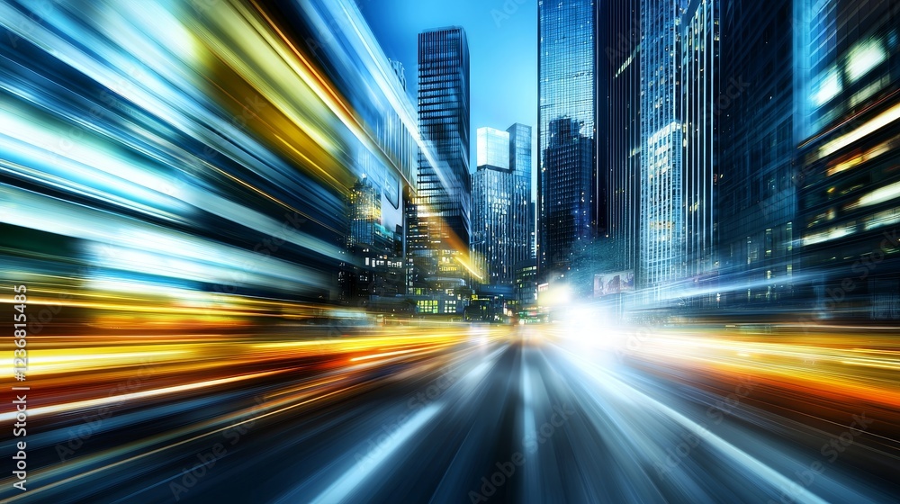 Dynamic Light Trails Symbolizing Speed in a Modern Cityscape at Night Dynamic Light Trails Symbolizing Speed in a Modern Cityscape at Night