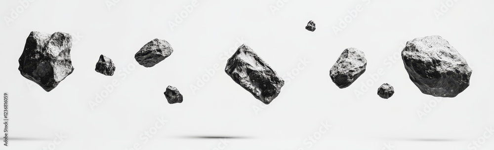 Floating rocks on white background; design element Floating rocks on white background; design element