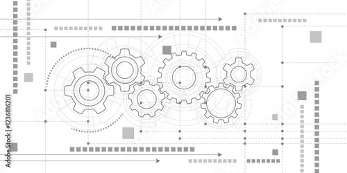 Gears. Technical drawing of gear .Engineering industry. Technology background. Vector illustration.
