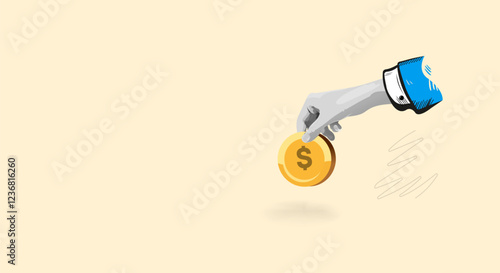 Hand giving gold coin, donation, charity, finance, help, support, giving, money, wealth, generosity