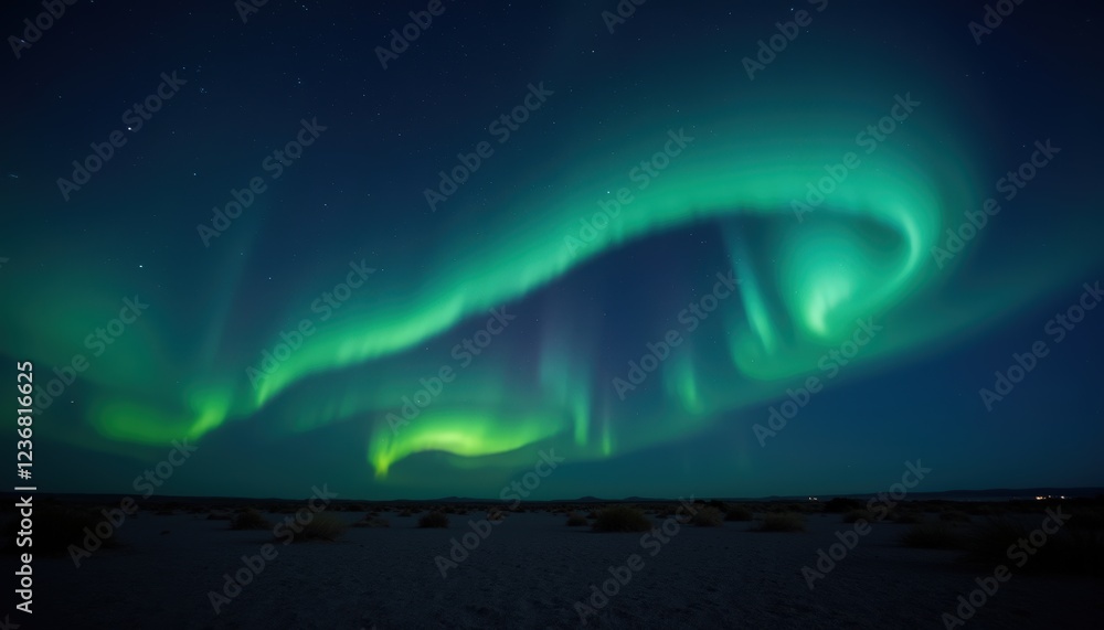 Captivating Northern Lights Display Over Desert Landscape at Night Captivating Northern Lights Display Over Desert Landscape at Night