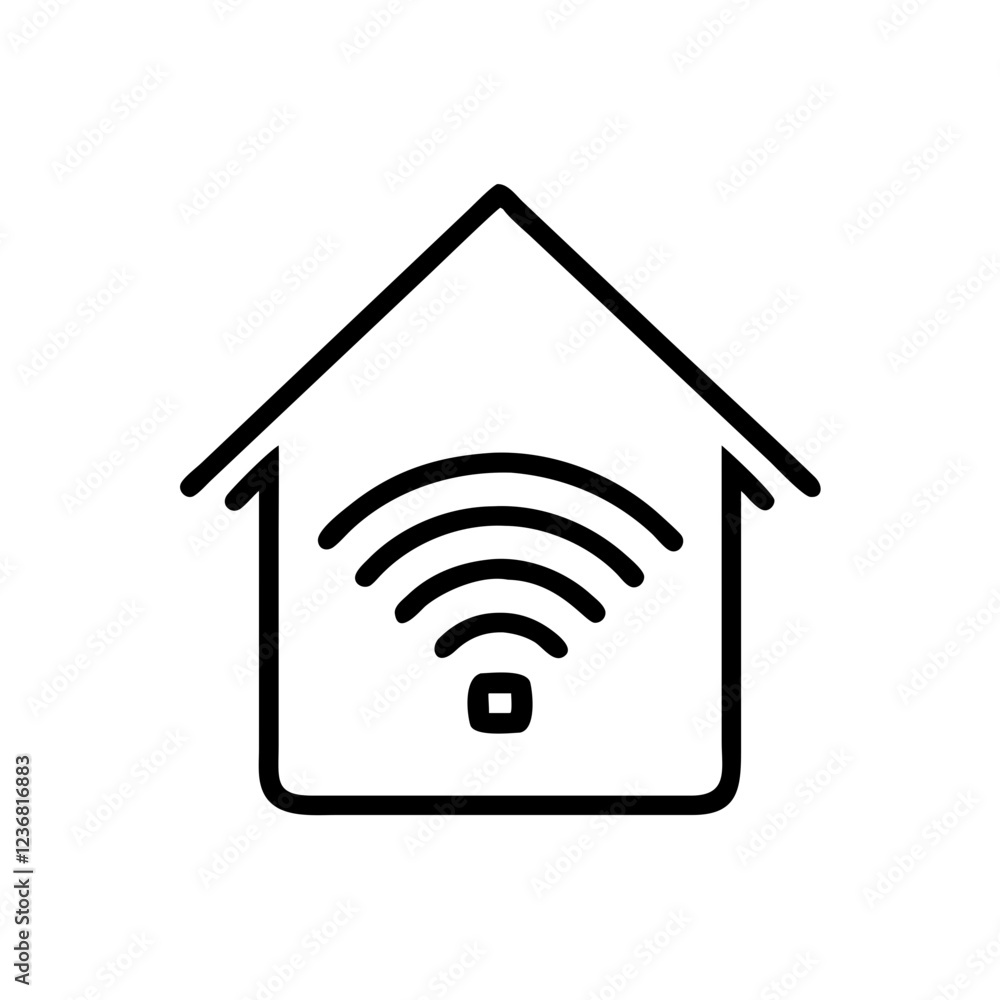 Minimalist vector house icon with wifi symbol representing smart home, wireless connectivity and smart technology. Minimalist vector house icon with wifi symbol representing smart home, wireless connectivity and smart technology.