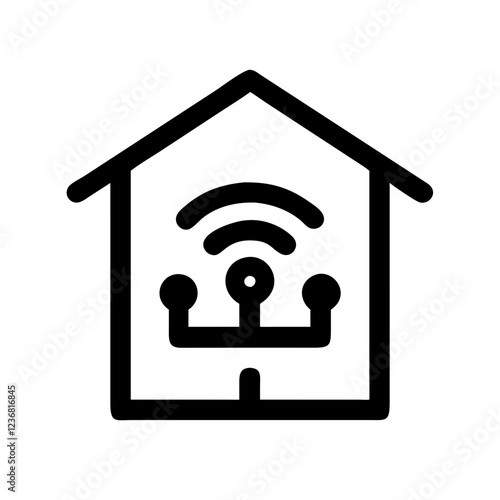 Minimalist vector house icon with wifi symbol representing smart home, wireless connectivity and smart technology.