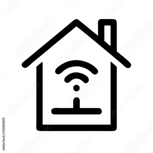 Minimalist vector house icon with wifi symbol representing smart home, wireless connectivity and smart technology.
