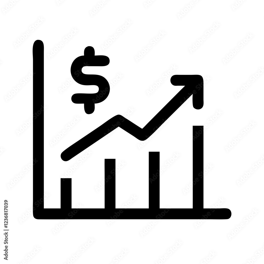 A black outline icon of a bar graph with an upward trending line and a dollar sign. Use for finance blogs, business growth reports, and investment analysis websites. A black outline icon of a bar graph with an upward trending line and a dollar sign. Use for finance blogs, business growth reports, and investment analysis websites.