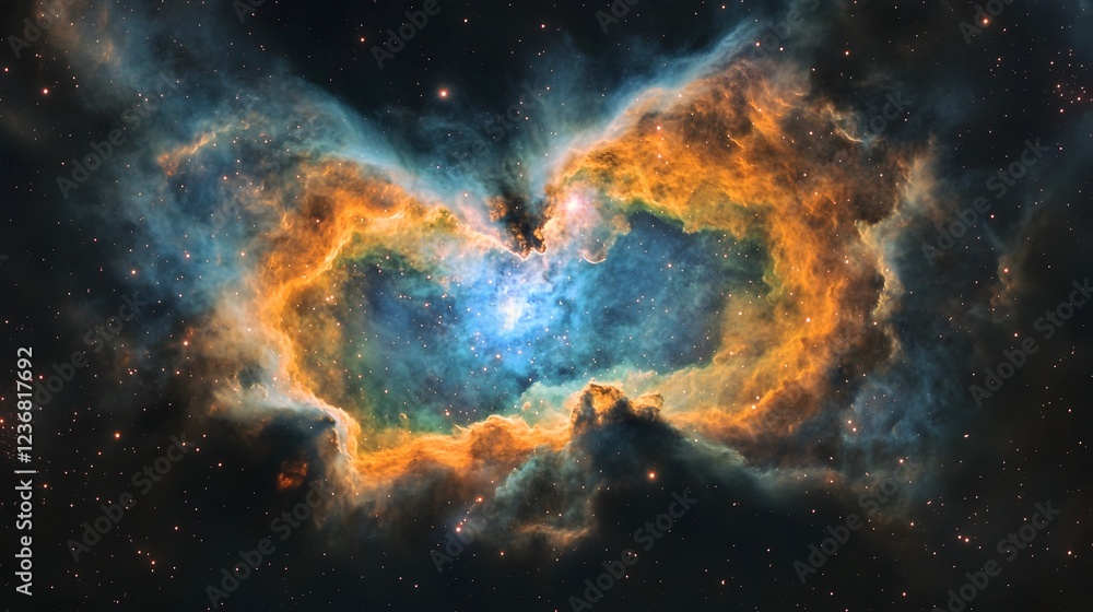 Fototapeta premium Breathtaking cosmic explosion of glowing luminous celestial clouds and energy in the deep mysterious universe Vibrant interstellar space background with dramatic galactic patterns and structures