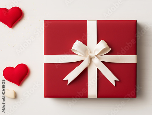 Red Gift Box with golden ribbon isolated on a white background, for birthday, Christmas holiday, valentine's day, Black Friday, Cyber Monday